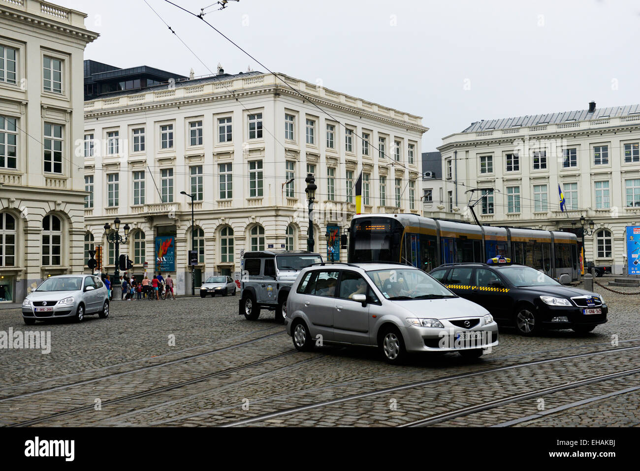 Straßenbahn durch die Royal Square in Brüssel. Stockfoto