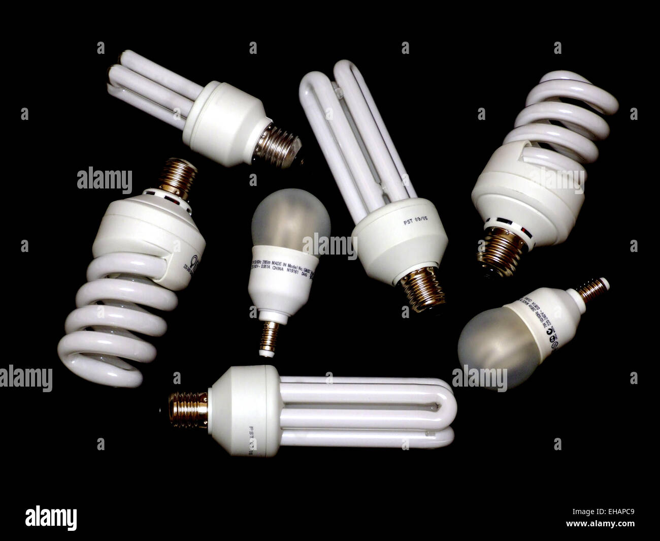 Energiesparlampen / energiesparende Lampen Stockfoto