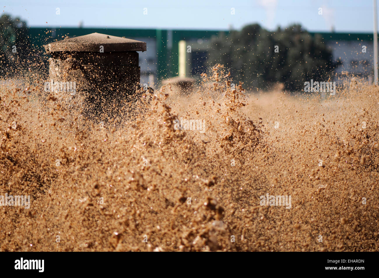 Abwasser-Aufbereitungsanlage. Das aufbereitete Wasser wird dann für die Bewässerung und landwirtschaftliche Nutzung verwendet. In der Nähe von Hadera, Kolombien fotografiert Stockfoto