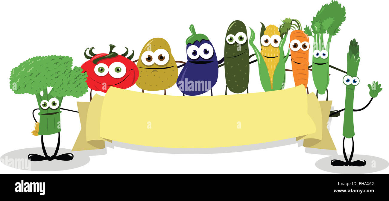 ein Vektor-Cartoon vertreten einige lustige Gemüse mit einem leeren banner Stockfoto