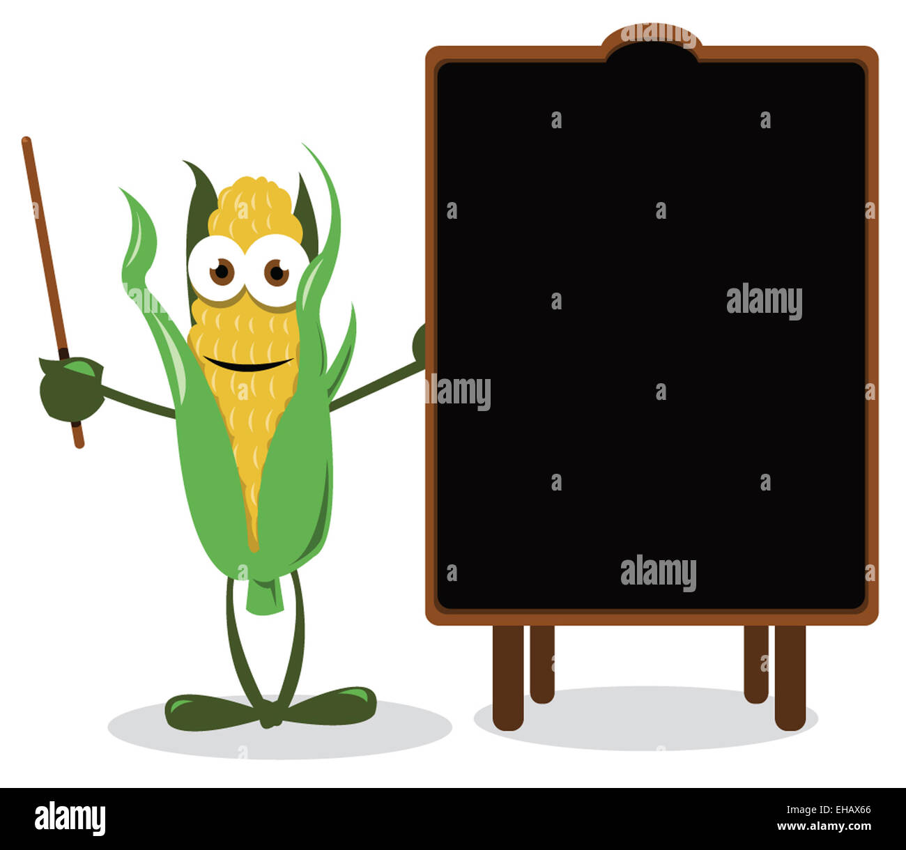 ein Vektor-Cartoon repräsentieren einen lustige Mais in der Nähe eine leere Tafel Stockfoto