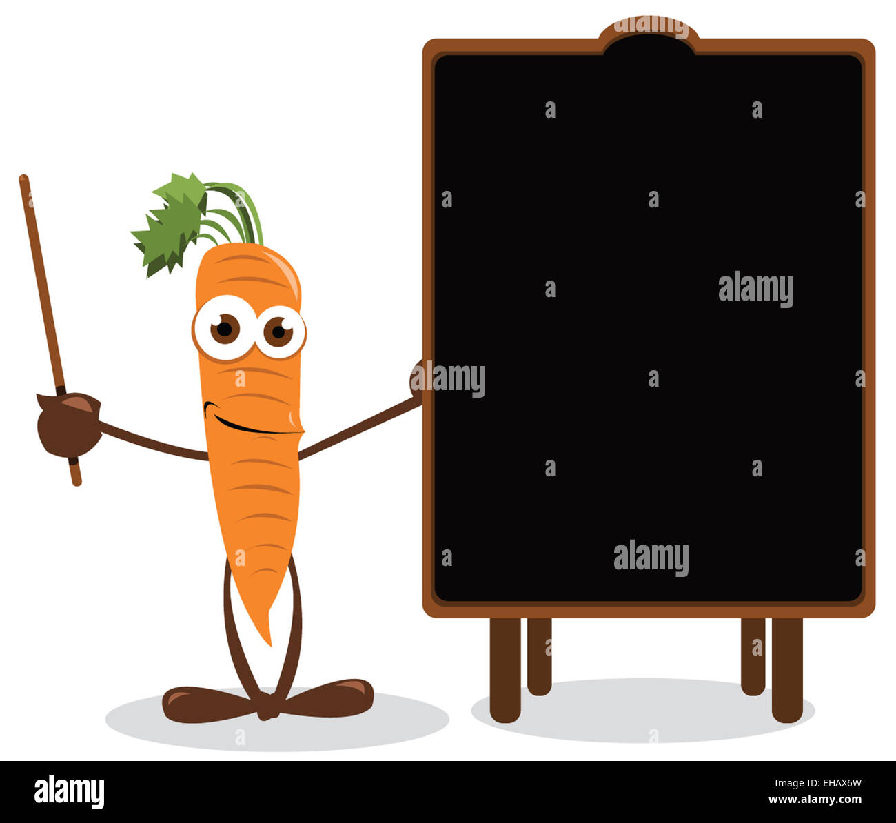 Lustige Karotte zeigt eine Tafel Stockfoto