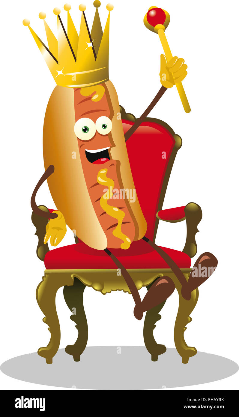 ein Vektor-Cartoon, einen lustige Hotdog auf einem Thron sitzend darstellt Stockfoto