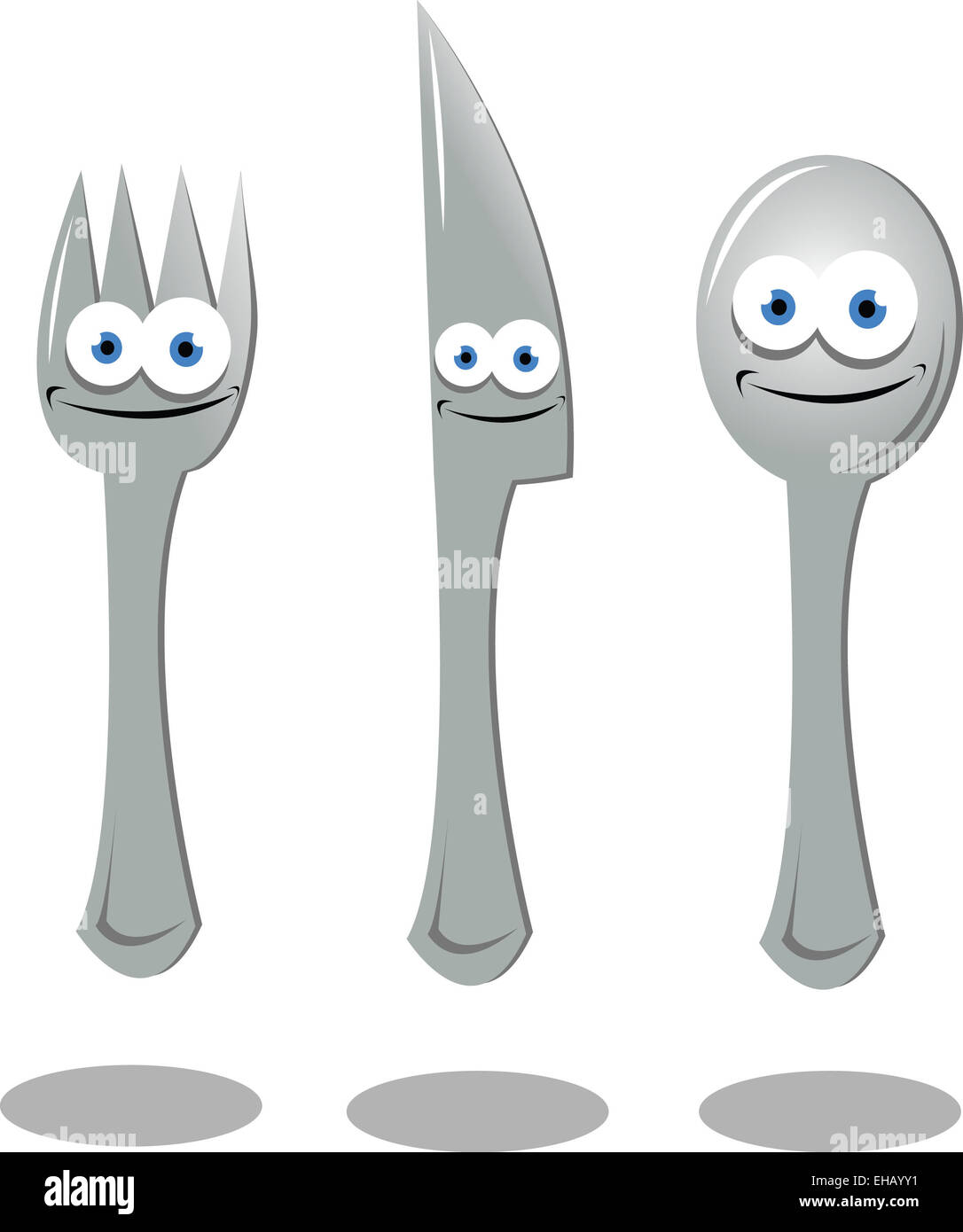 Eine Vektor-Reihe von lustigen Gabel, Messer und Löffel, jedes Objekt einzeln gruppiert Stockfoto