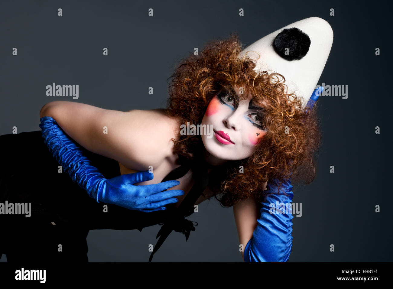 Frau Mime mit theatralischen Make-up Stockfoto