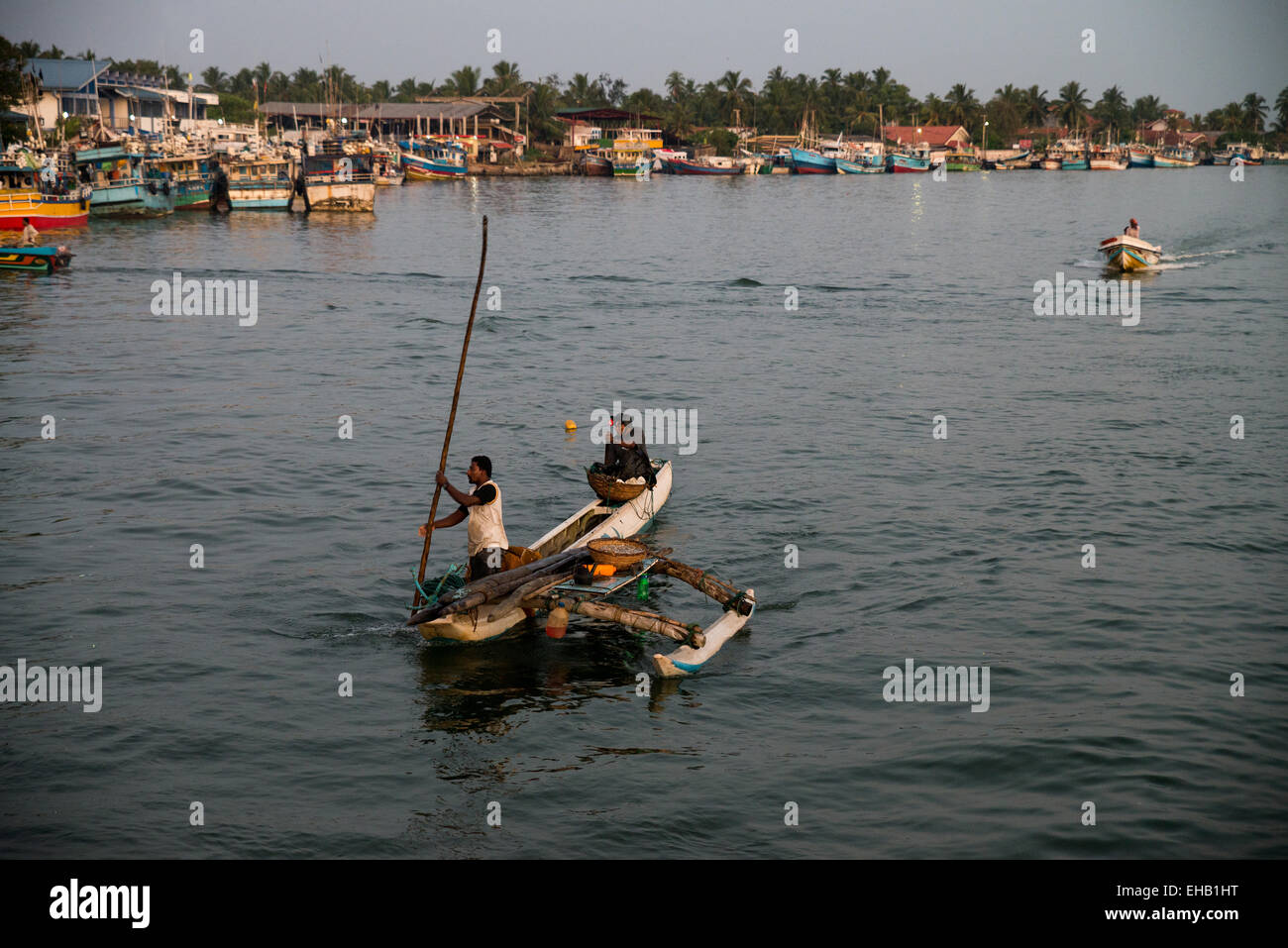 Hafen von traditionellen bunten Fischerbooten in Negombo, Sri Lanka, Asien Stockfoto