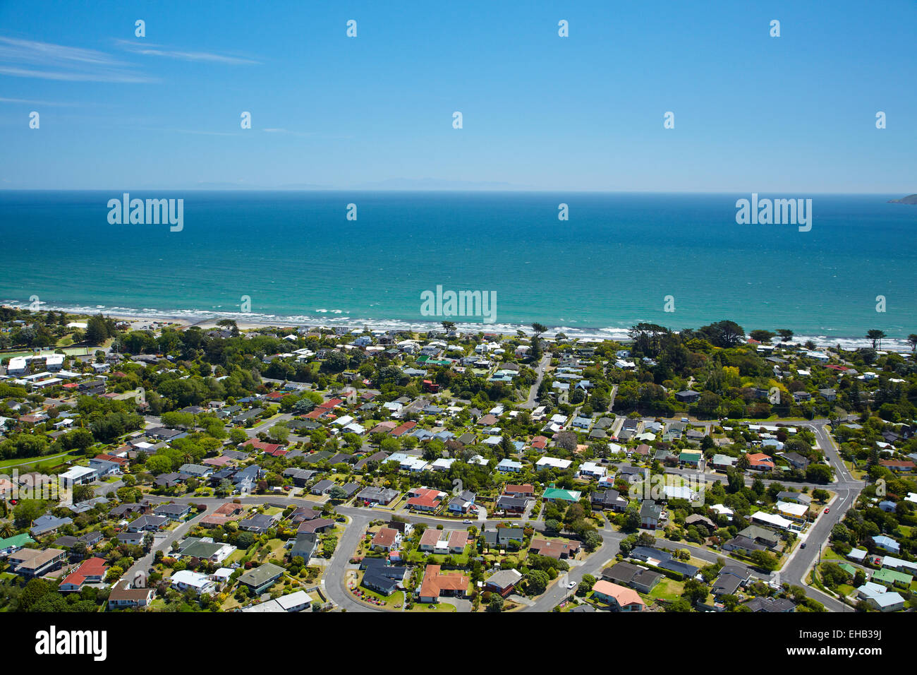 Raumati Beach, Kapiti Coast, Wellington Region, North Island, Neuseeland - Antenne Stockfoto