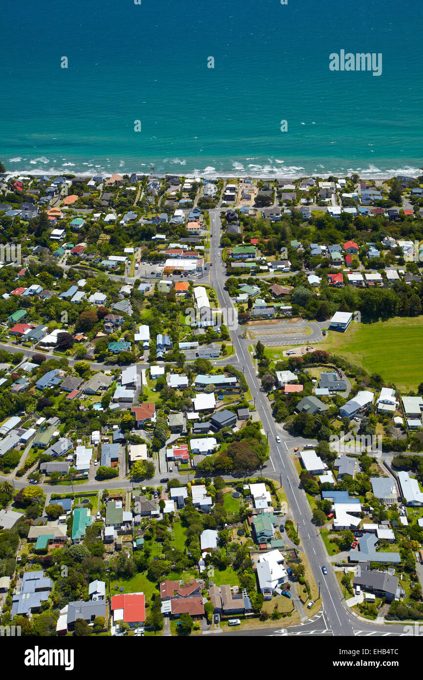 Raumati Beach, Kapiti Coast, Wellington Region, North Island, Neuseeland - Antenne Stockfoto