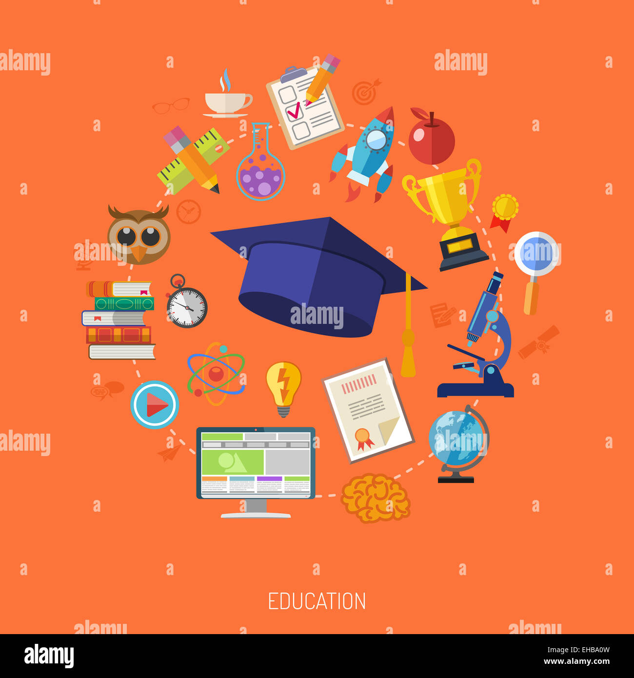 Online-Bildung und E-Learning-Konzepts - flache Icon-Set für Flyer, Poster, Web-Site. Abbildung. Stockfoto