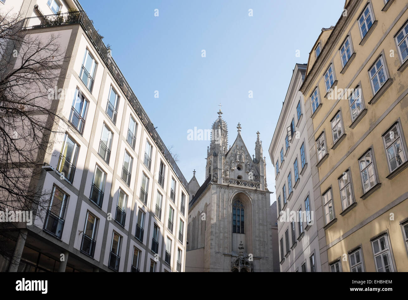 Wien, Salvatorgasse. Katholische Kirche Maria am Gestade Stockfoto