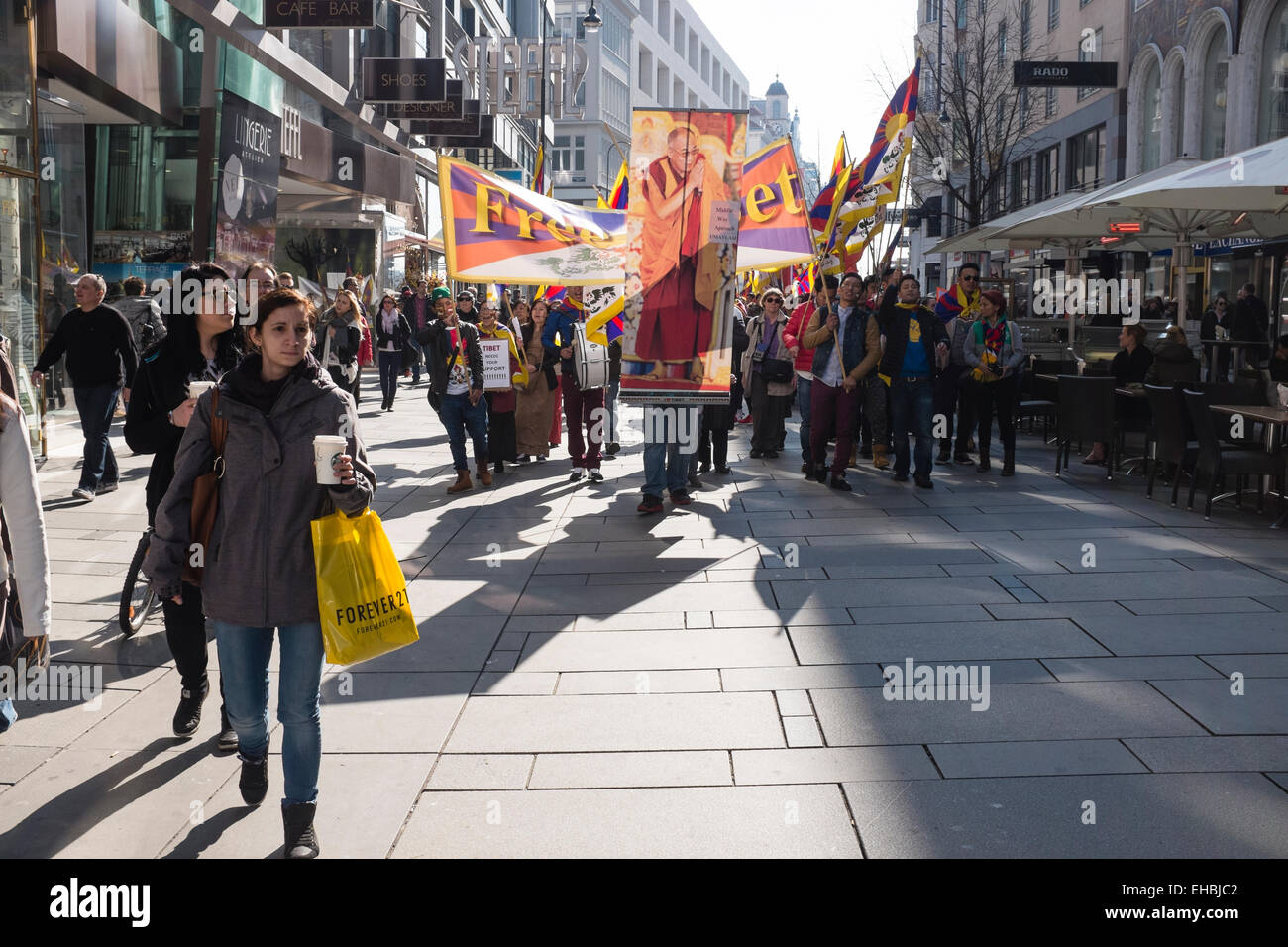 Wien, Kärntnerstraße, 10.03.2015. Eine Demonstration für freies Tibet Stockfoto