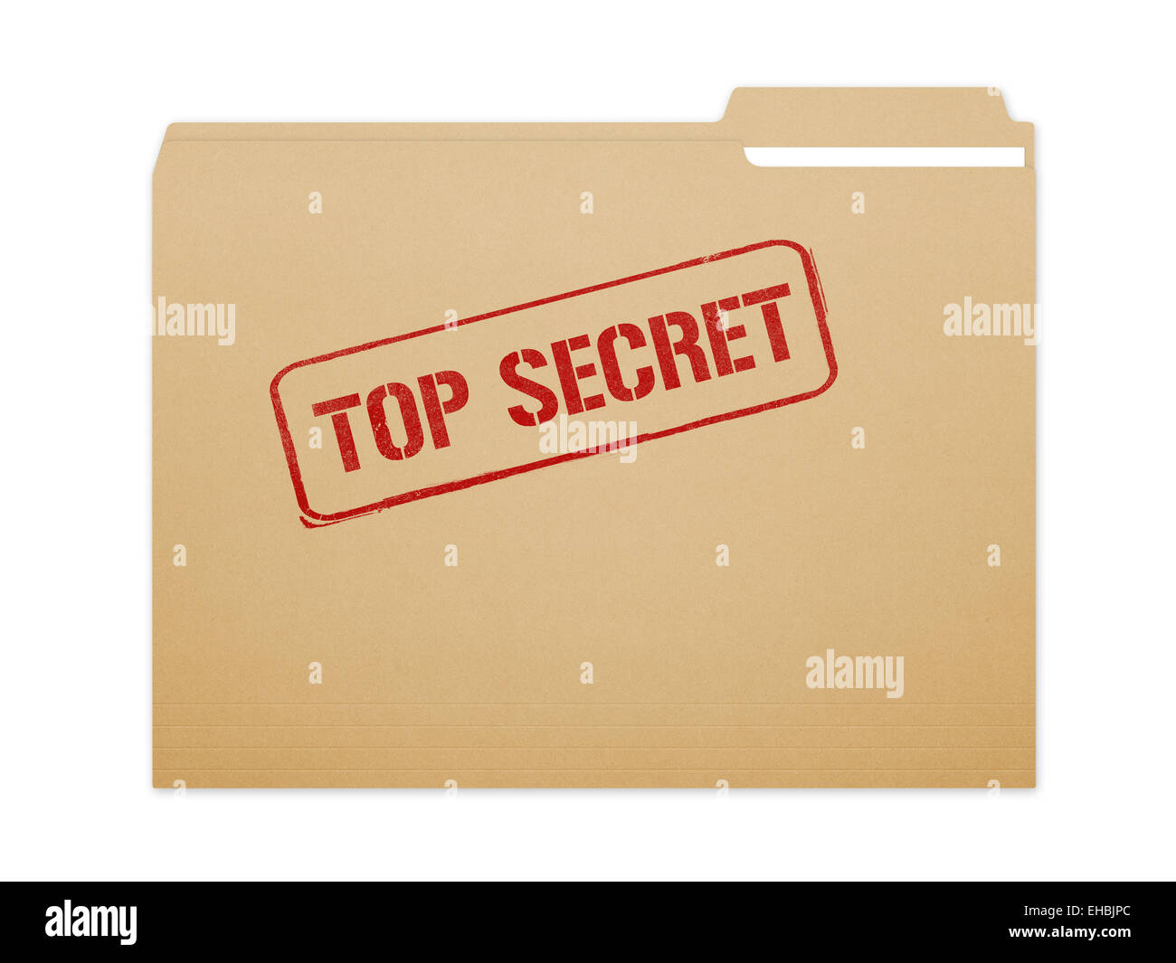 Top secret braun Ordner-Datei mit Papier zeigt mit vielen Textfreiraum. Isoliert auf weißem Hintergrund mit Beschneidungspfad. Stockfoto