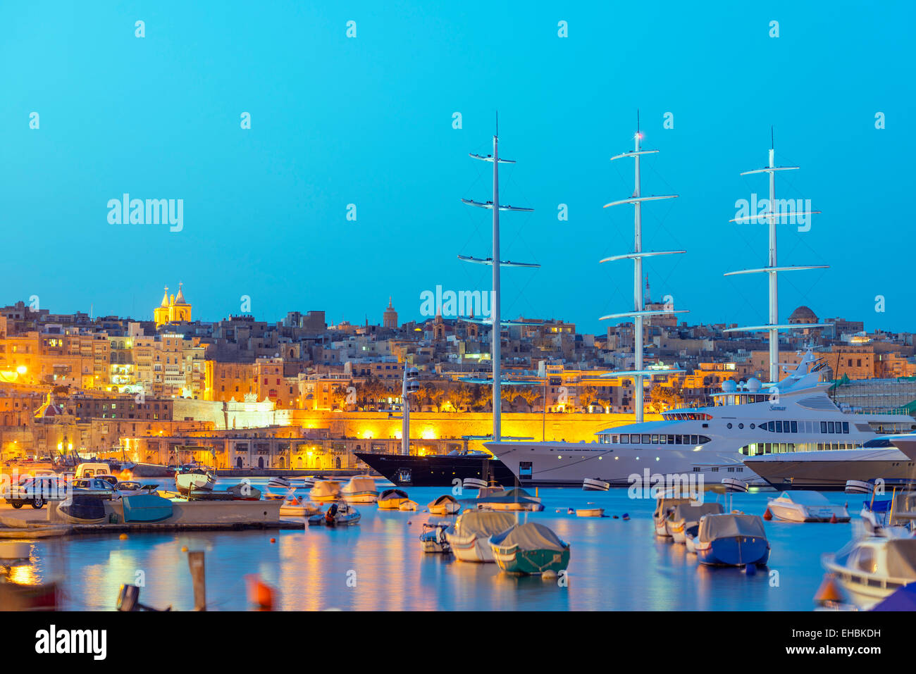 Mediterranen Europa, Malta, die drei Städte, Vittoriosa (Birgu), Grand Harbour Marina Stockfoto