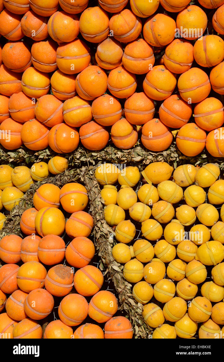 Orangen und Zitronen Obst Anzeige am Marktstand Provence Frankreich Stockfoto