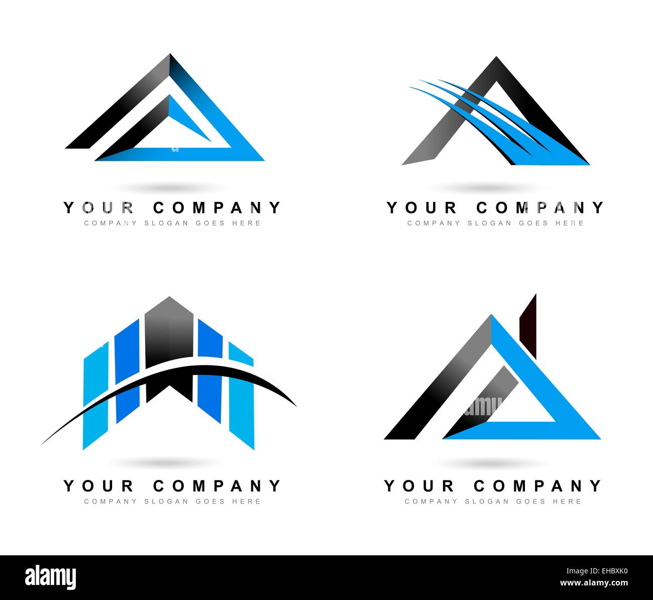 Buchstabe A-Logo-Designs. Kreative abstrakte Vektor-Icons mit blauen und schwarzen Farben. Stockfoto
