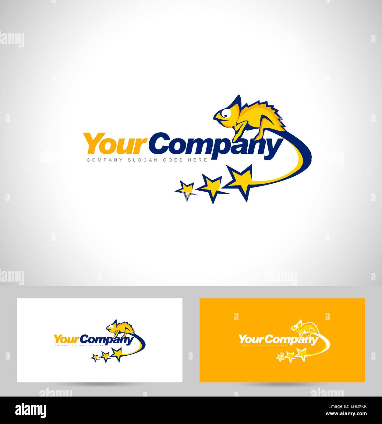 Chamäleon-Logo-Design. Symbol eines Chamäleon und Unternehmen Namen Textes. Stockfoto