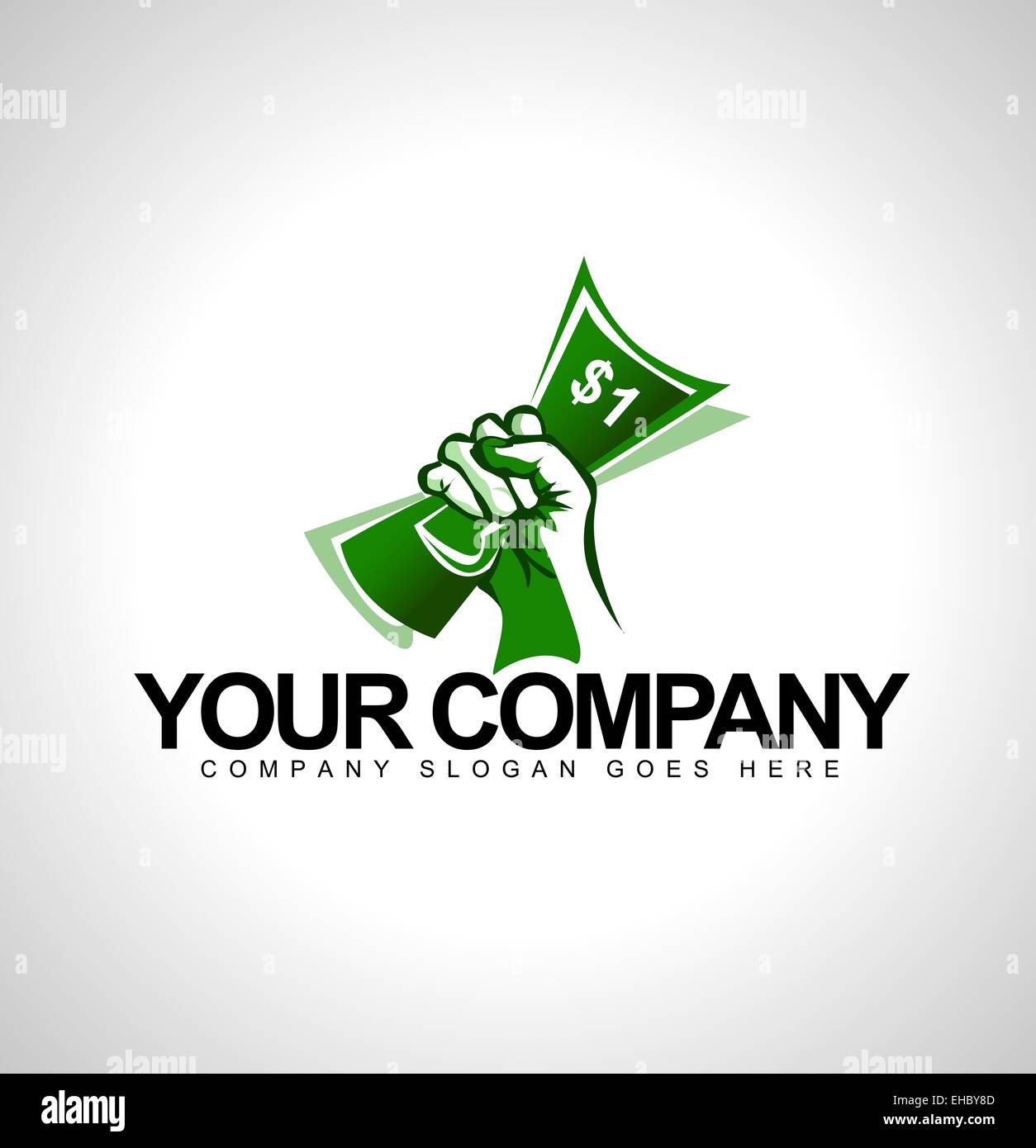 Geld in Hand-Logo gehalten. Logo design mit einem Dollar und hand halten. Stockfoto