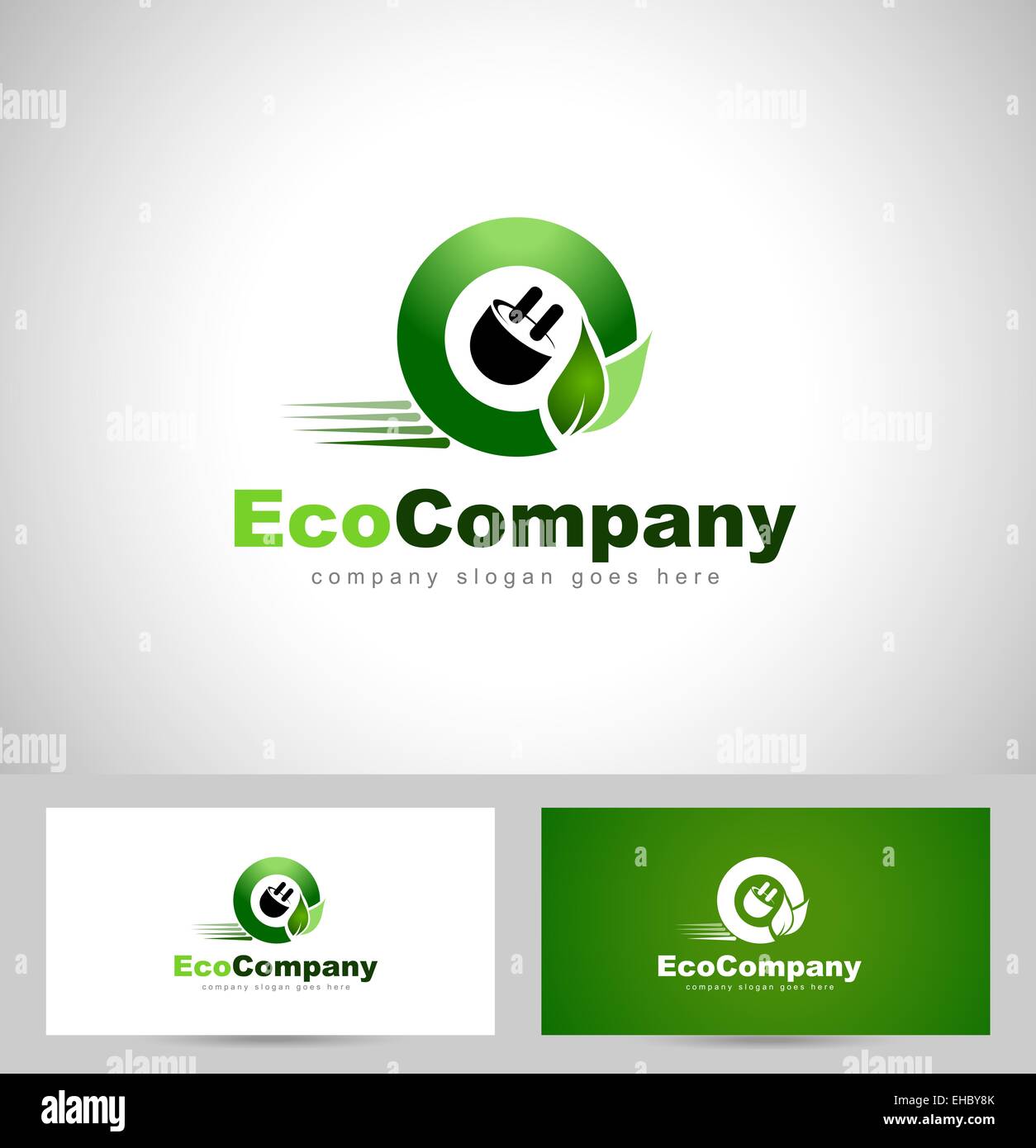 Öko-Strom-Logo. Kreatives Konzept aus einem Auto-Rad mit Strom anschließen. Stockfoto