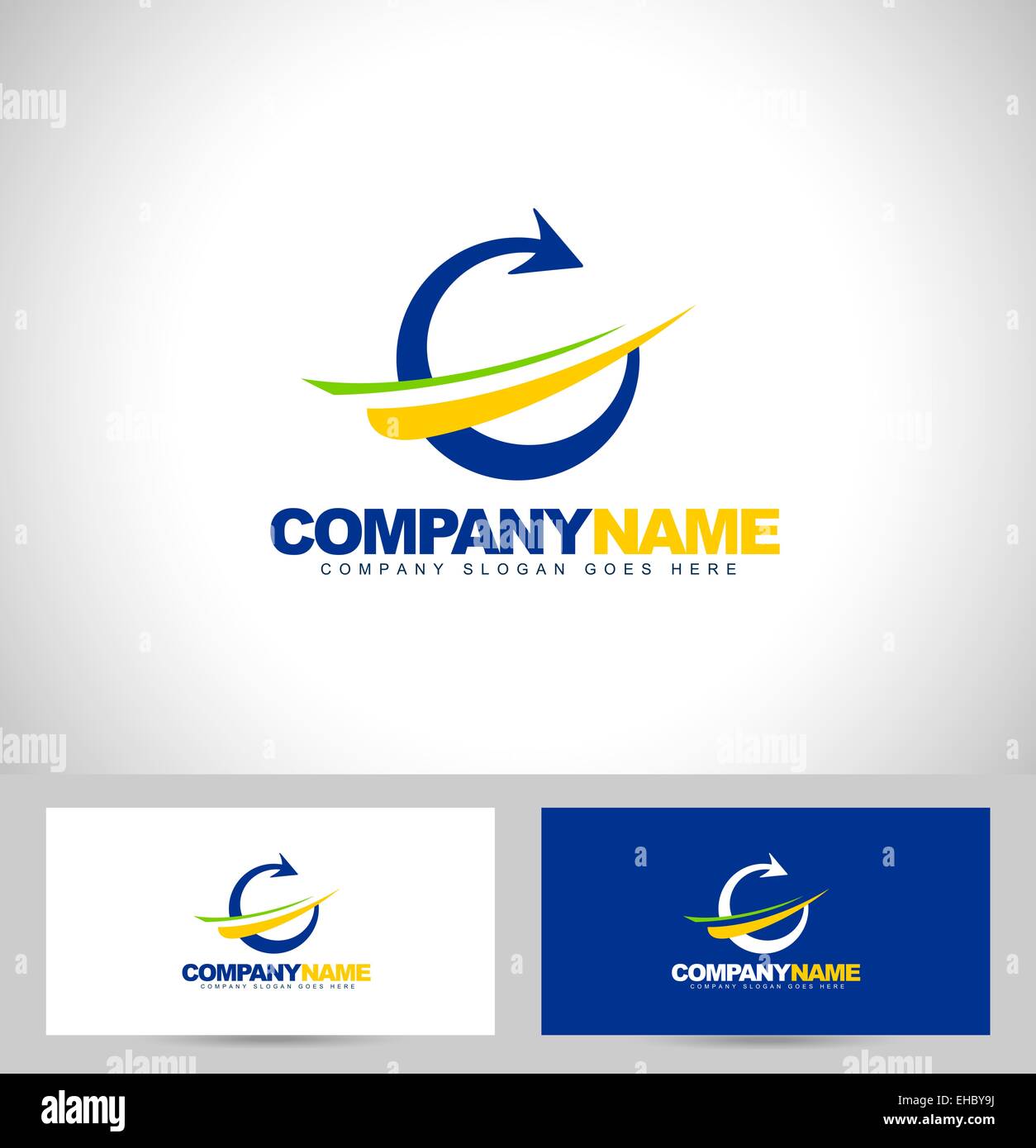 Kreis und Zierbuchstaben Logo. Abstrakte kreative Vektor-Logo mit Taumelscheibe und blauen Kreis Stockfoto