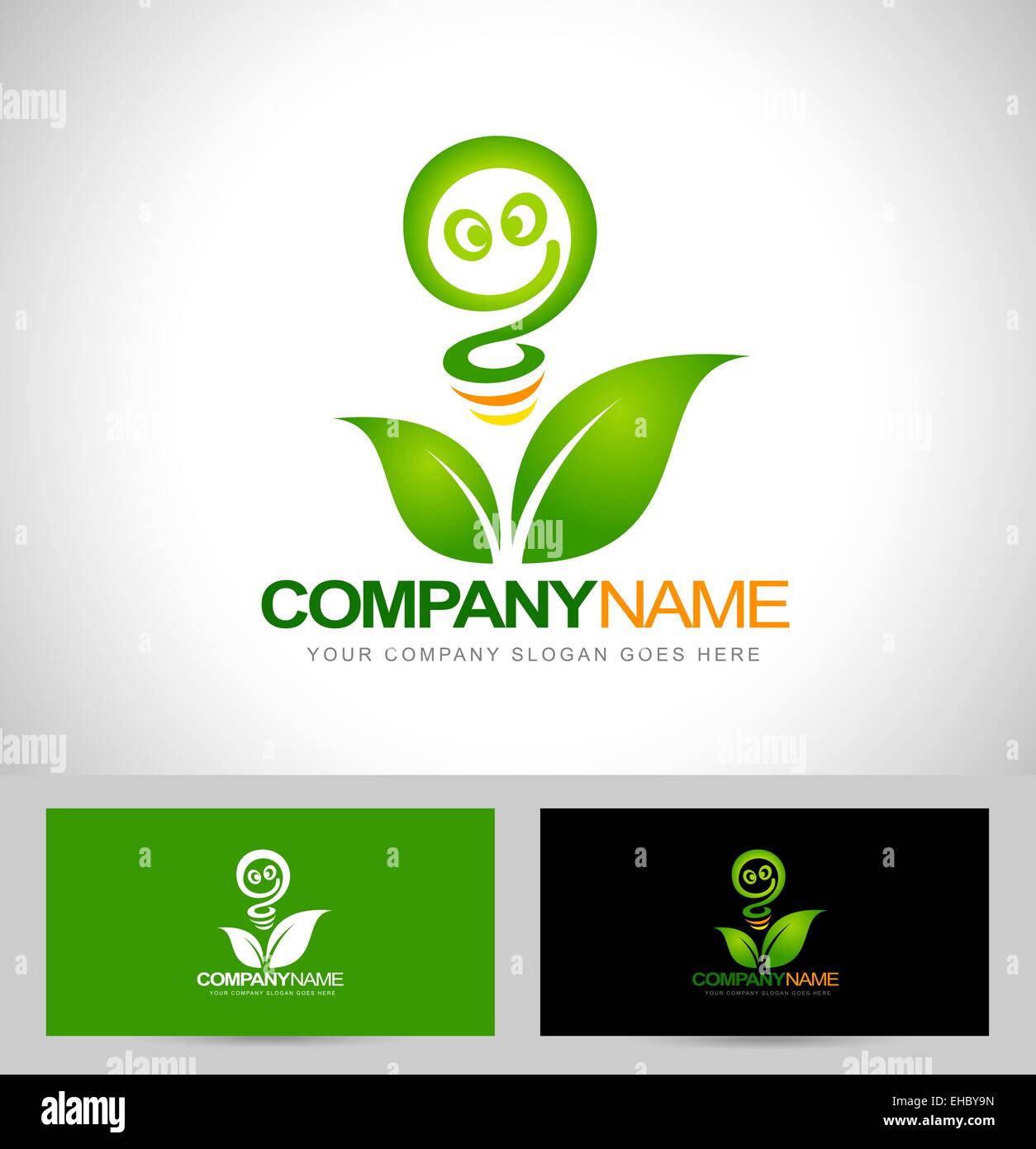 Ökostrom Logokonzept. Erneuerbare Energie-Logo-Design mit Visitenkarte Vorlage. Stockfoto