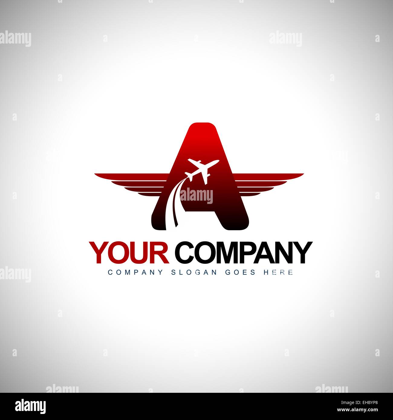 Hobeln Sie Logo-Design Konzept. Flugzeug-Logo mit Flügeln. Hobeln Sie Abzeichen Design. Stockfoto