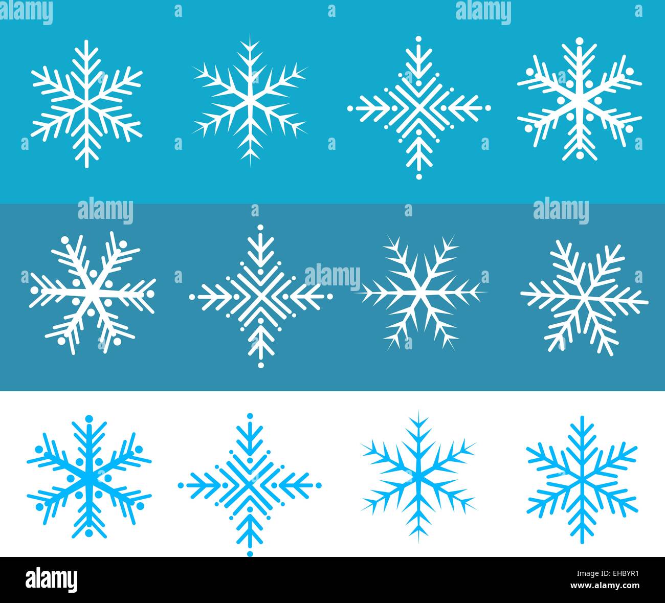 Snow Flakes Illustration Vektor in weißen und blauen Farben Stockfoto