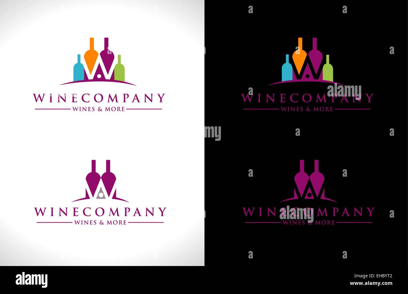 Wein-Logo Design-Vorlage. Mit abstrakten bunten Flaschen Wein Firmenlogo Stockfoto