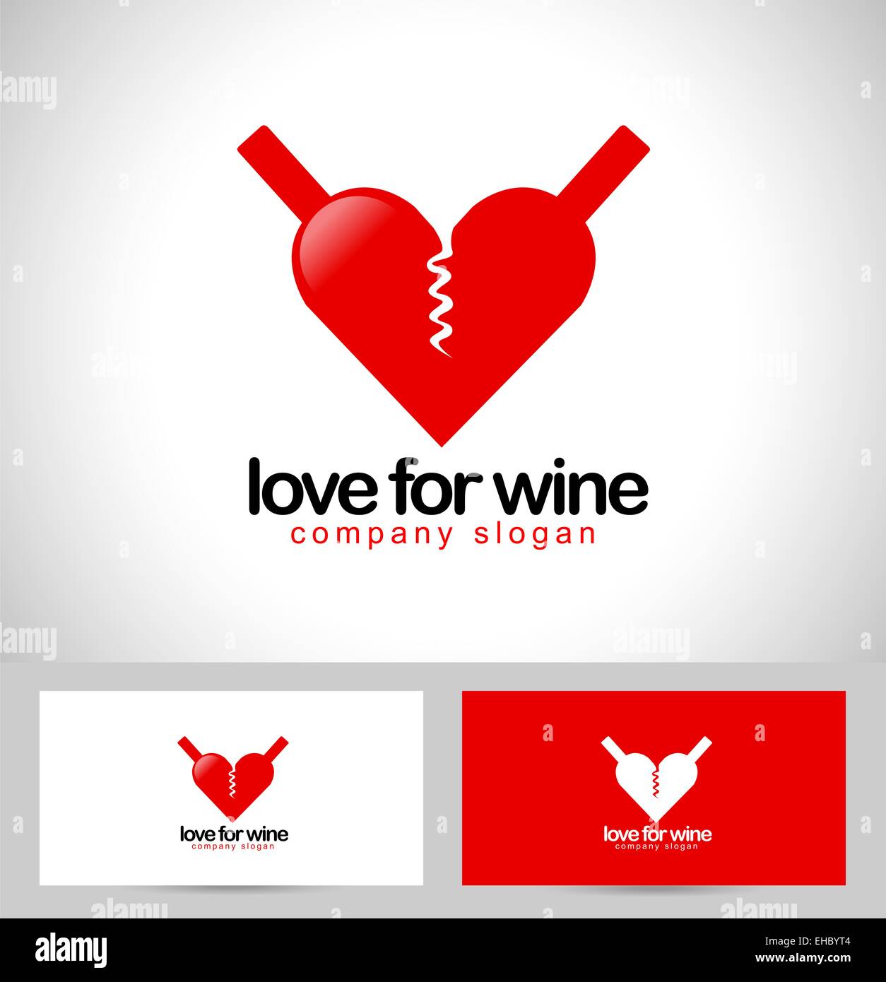 Wein-Logo-Vektor-Design-Konzept. Wein-Logo-Elemente mit der Erstellung von Flaschen eine Herzform und Visitenkarte Vorlage. Stockfoto
