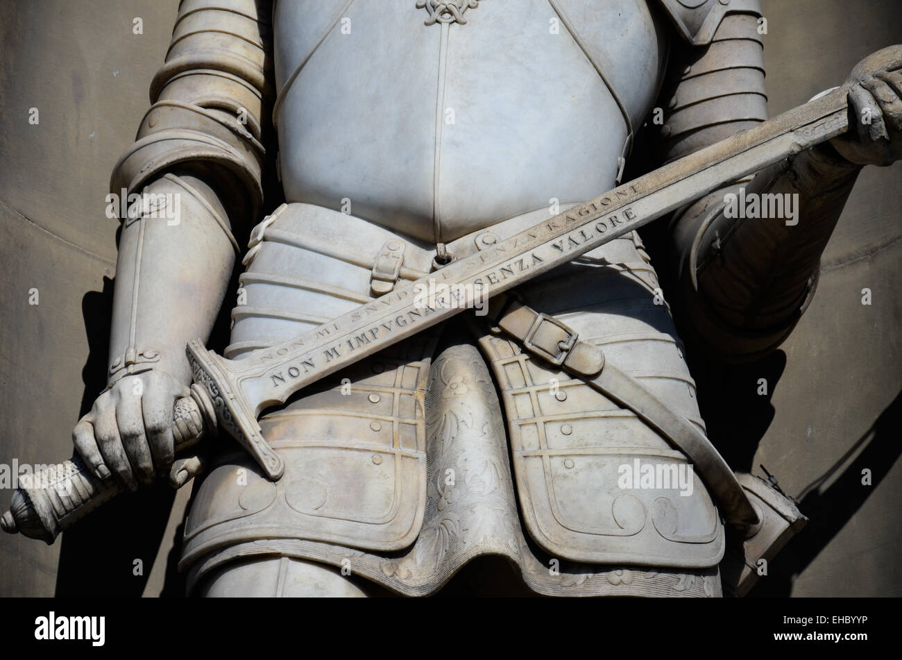 Blick auf ein Detail einer Statue der Uffizien Stockfoto