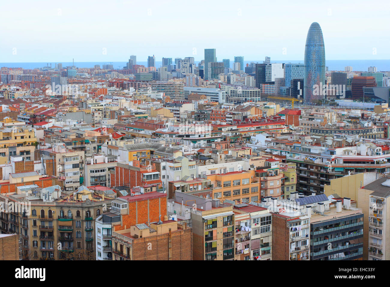 Gesamtansicht aus Barcelona mit Torre Agbar. Katalonien. Spanien Stockfoto