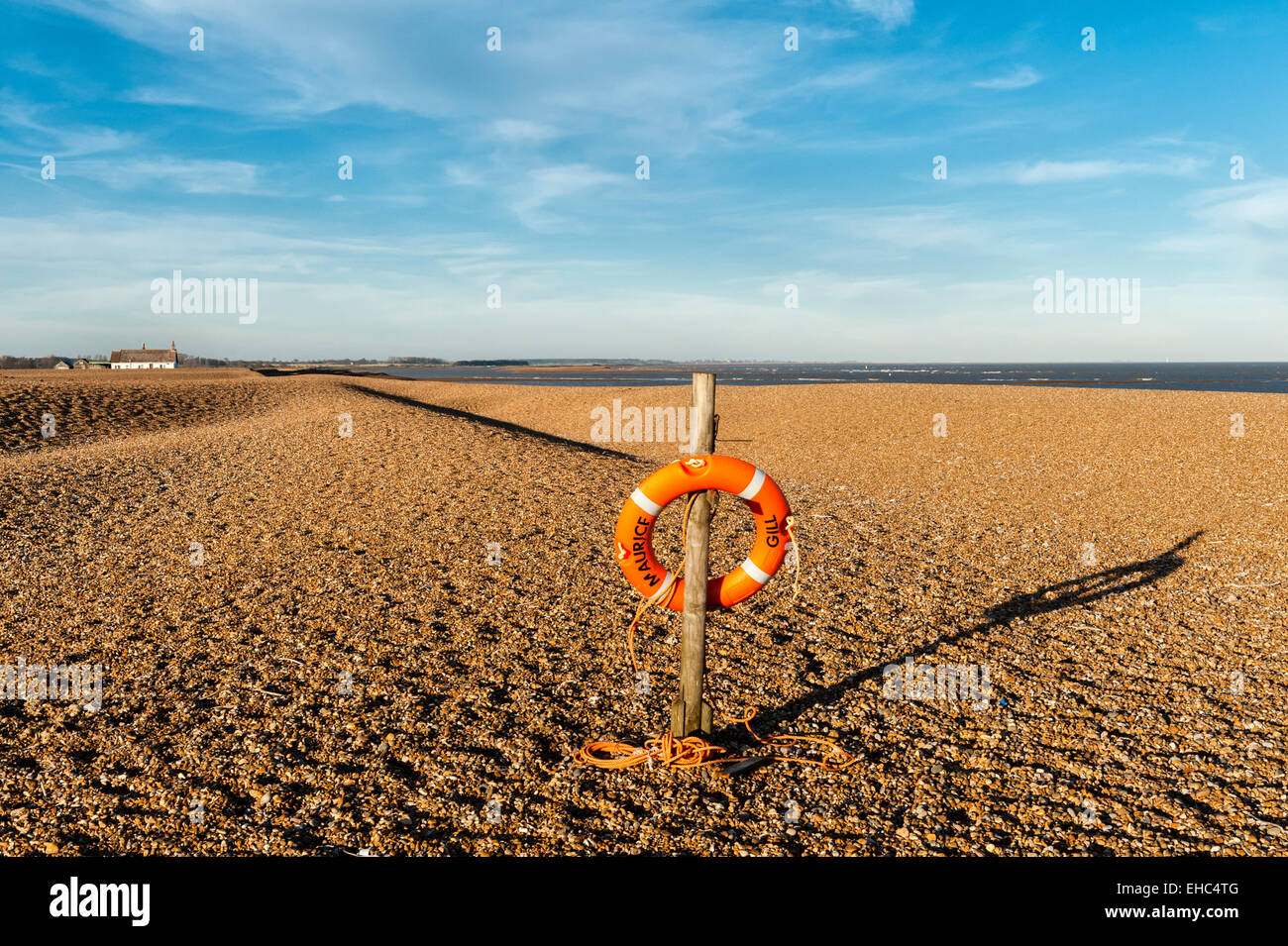 Shingle Street, Suffolk, Großbritannien. Ein abgelegener und einsamer Strand an Großbritanniens Ostküste in der Nähe von Orford Ness und Aldeburgh Stockfoto