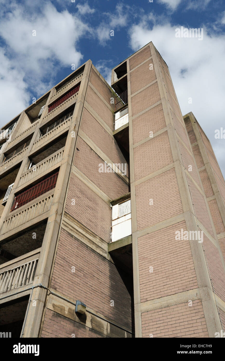 Park Hill Wohnungen, Sozialwohnungen und denkmalgeschützte Gebäude in Sheffield, jetzt alle leer. 1960s Brutalistische Architektur England Stockfoto