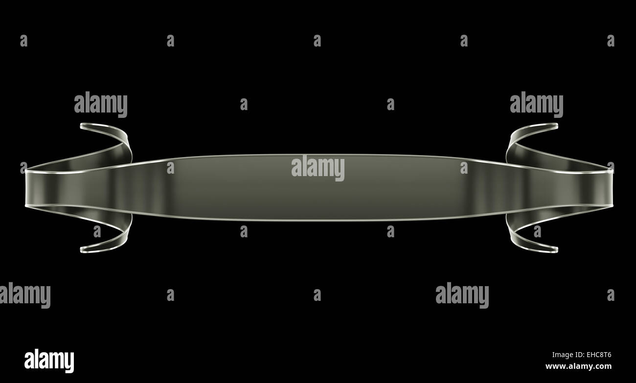 Schwarz glänzend Emblem oder ein Etikett mit locken, die isoliert auf schwarz Stockfoto