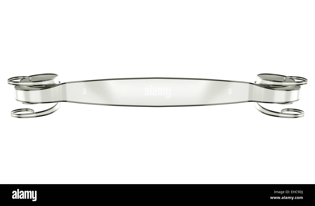 Silber metallic Emblem oder ein Etikett mit locken, die isoliert auf weiss Stockfoto