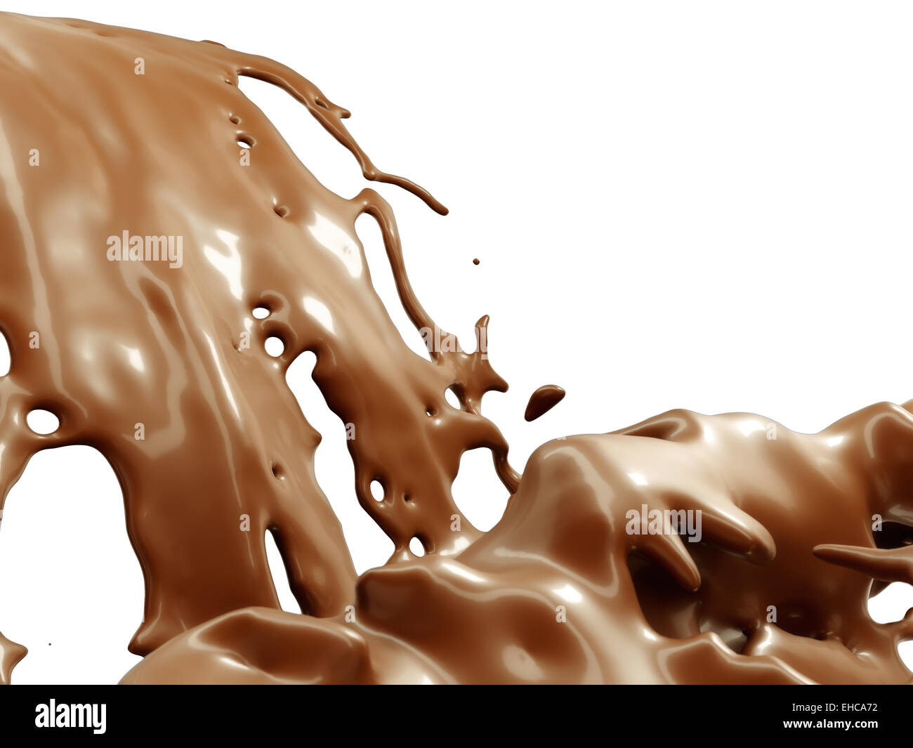 Heiße Schokolade oder Kakao Spritzer isoliert auf weißem Hintergrund Stockfoto