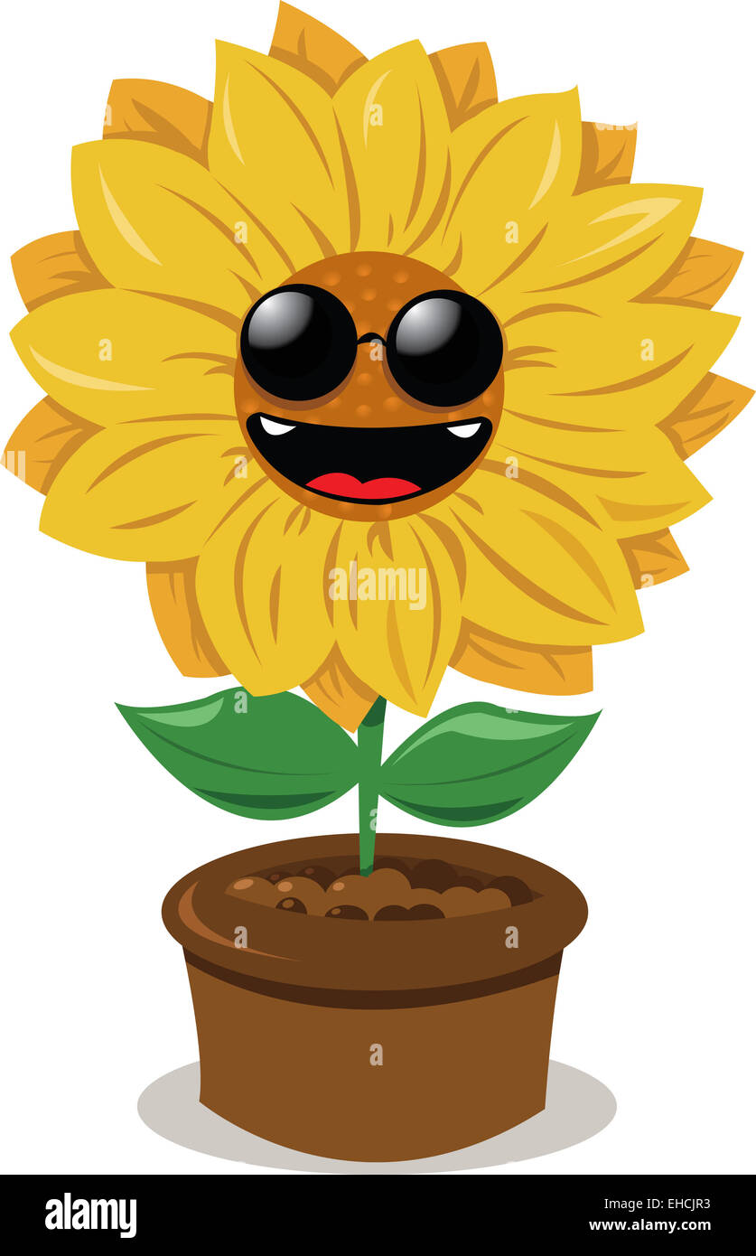 lustige Sonnenblume Sonnenbrille und lächelnd Stockfoto