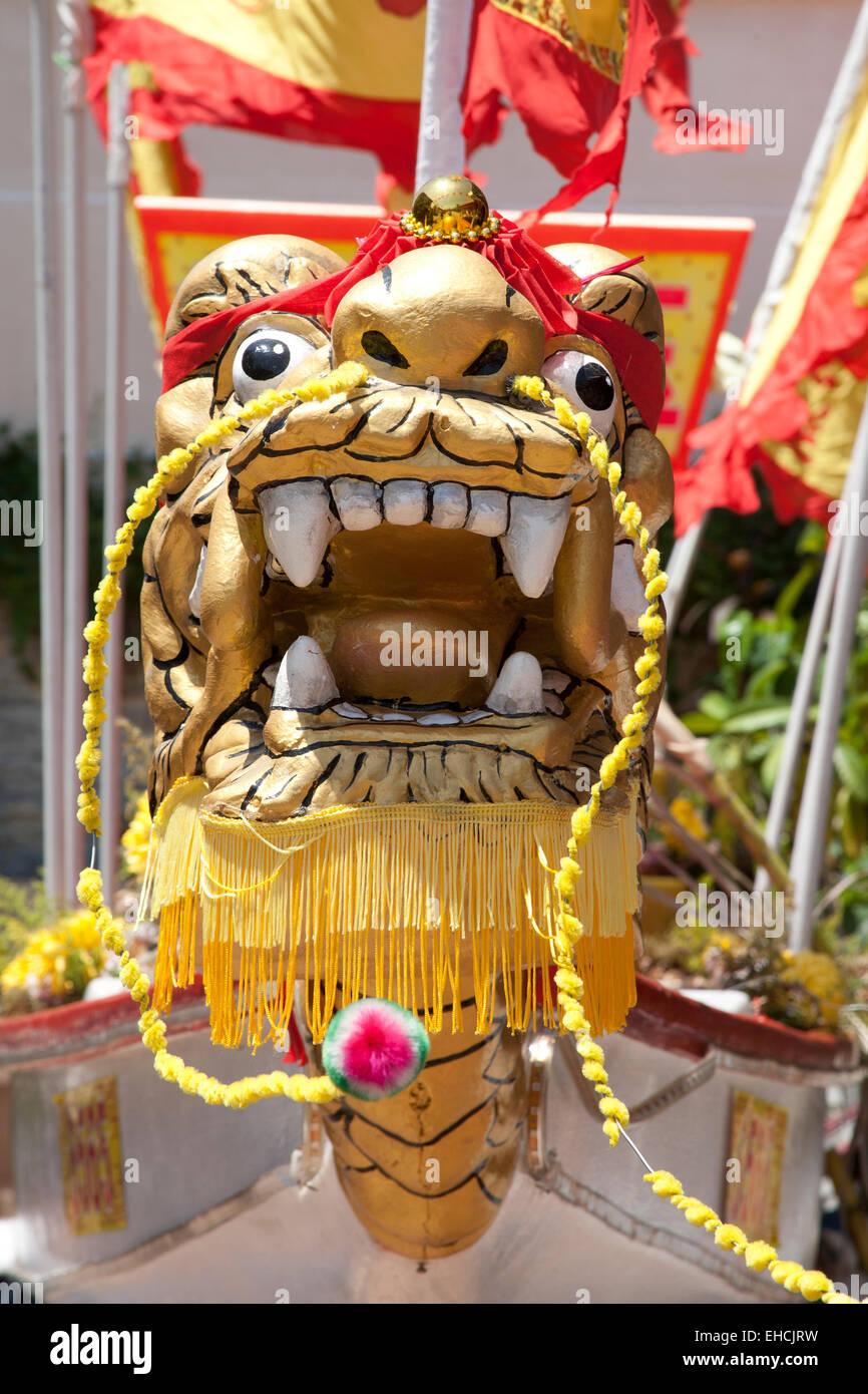Chinesische Drachenstatue kauen Jetty, George Town, Penang, Malaysia Stockfoto