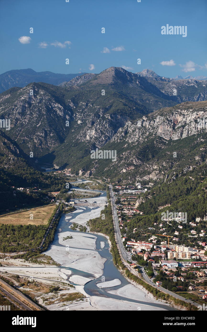 Ansicht von oben über den Var-Tal Stockfoto