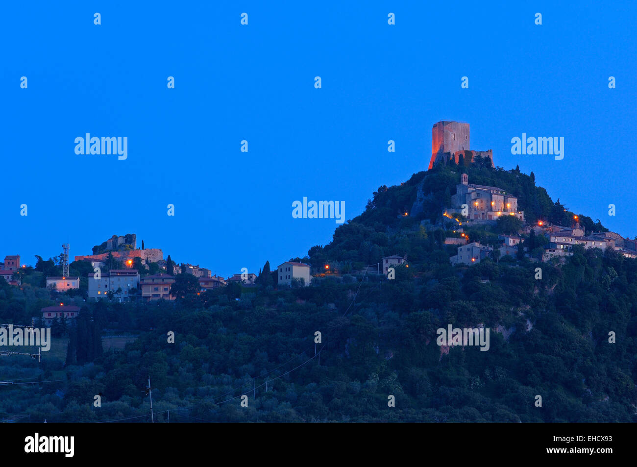 Rocca D´Orcia, Rocca Tentennano bei Sonnenuntergang, Val d ' Orcia, Orcia-Tals. UNESCO-Weltkulturerbe, Toskana Landschaft, Siena Pr Stockfoto