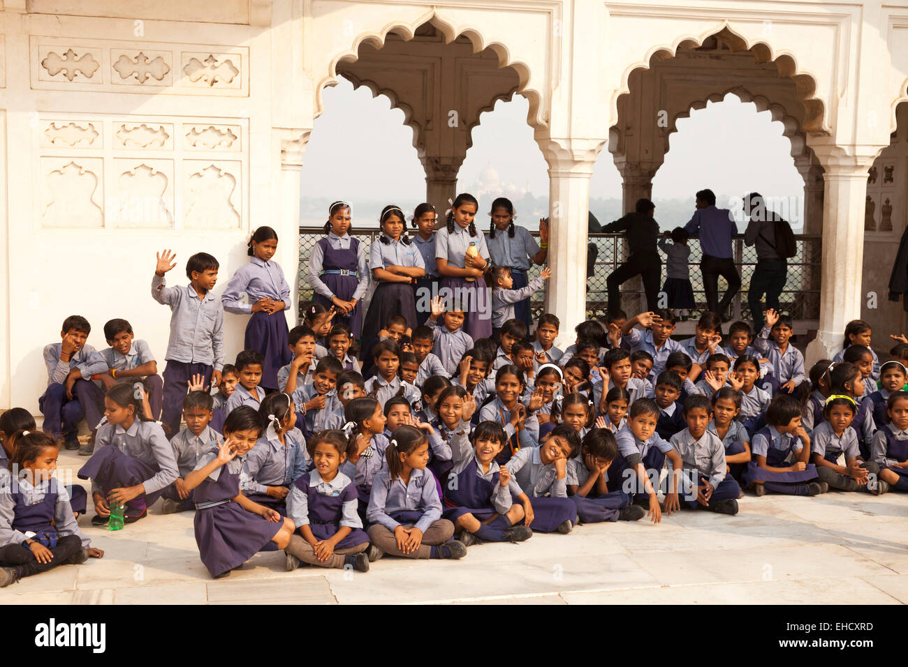 Schulklasse auf das Rote Fort in Agra, Uttar Pradesh, Indien, Stockfoto