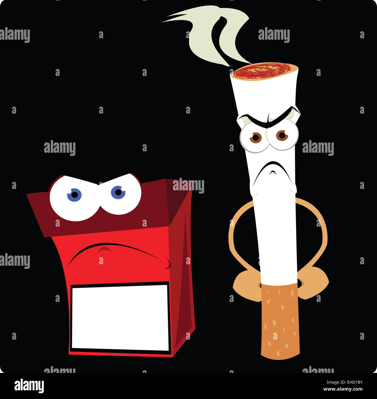 ein Vektor-Cartoon repräsentieren eine lustige Zigarette und eine Zigarettenschachtel Stockfoto