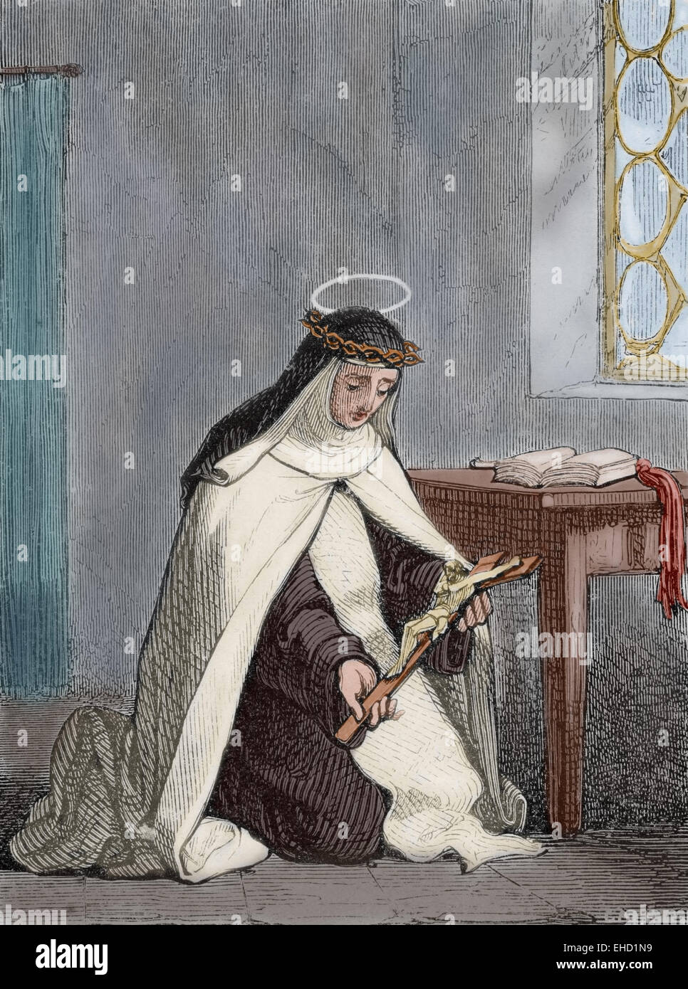 Hl. Maria Magdalena von Pazzi (1566-1607). Italienische Karmeliten Mystiker und Heilige. Kupferstich von Capuz, 1852. Farbige. Stockfoto