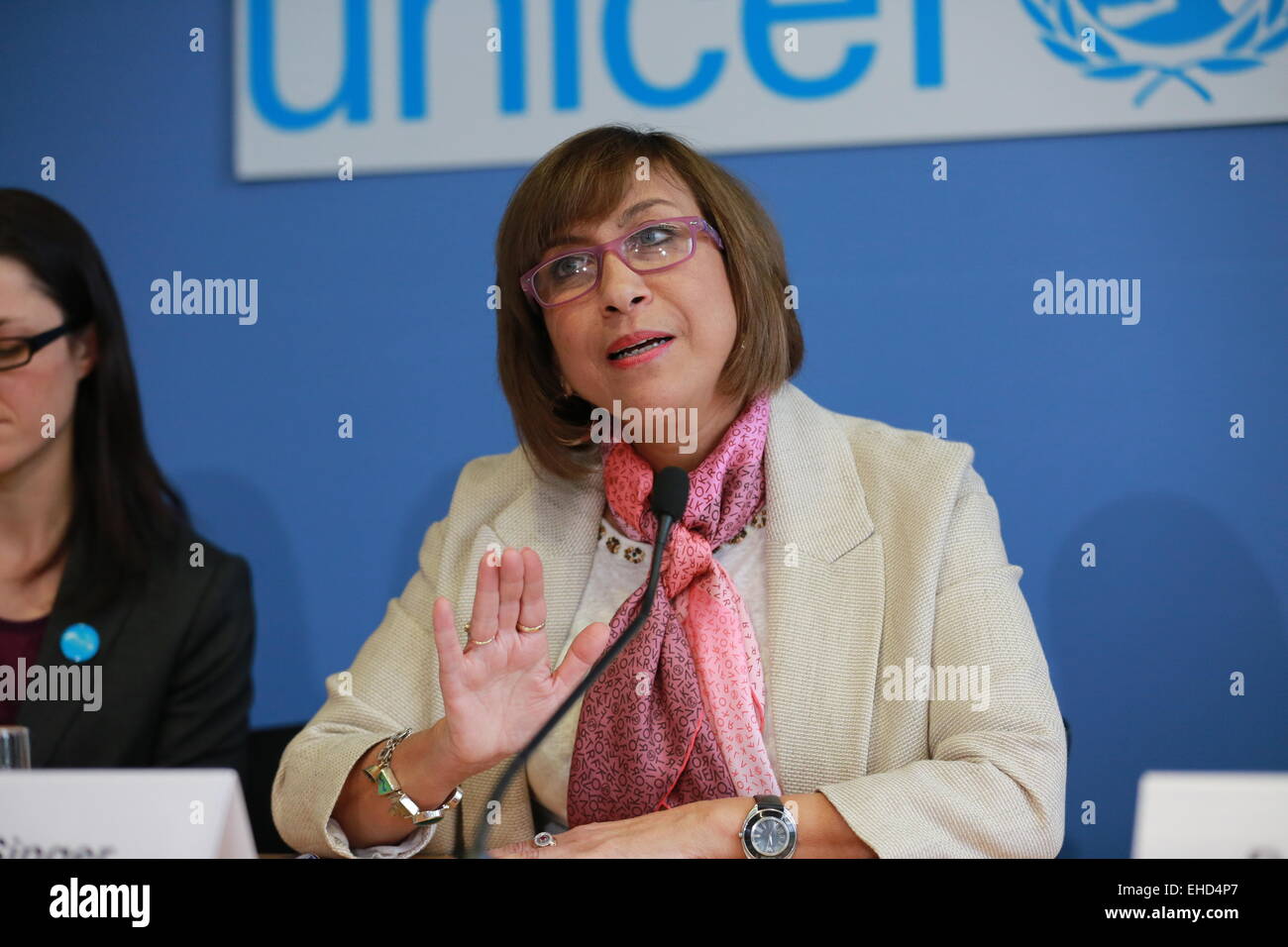 UNICEF-Pressekonferenz zum 4. Jahrestag der Syrien-Konflikt. Hanna Singer, Direktor von UNICEF Syrien, Damascu © Simone Kuhlmey/Pacific Press/Alamy Live-Nachrichten Stockfoto