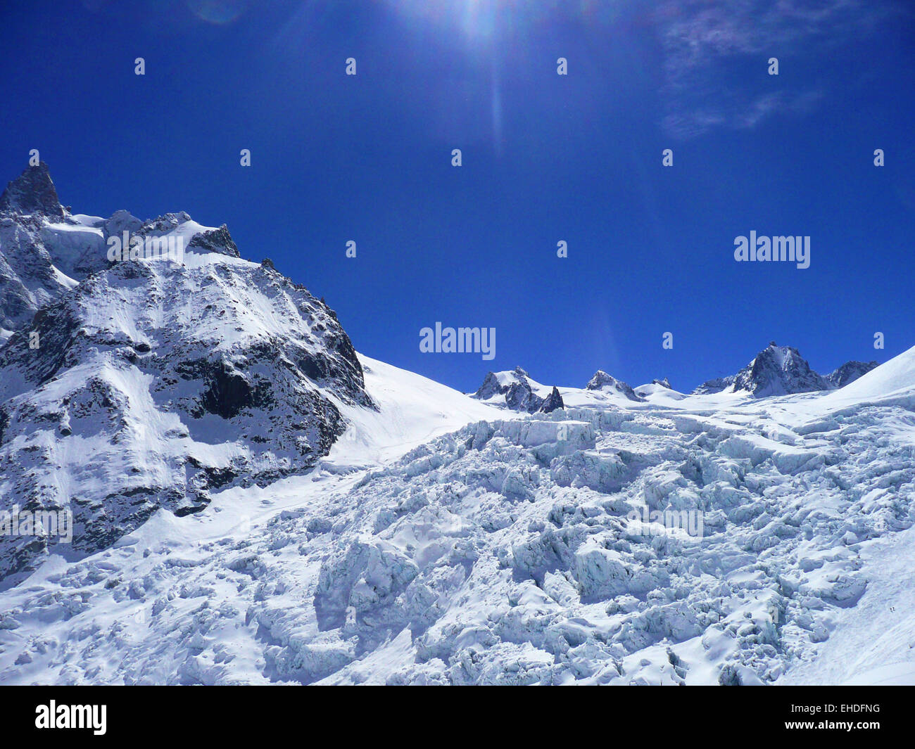 Gletscher auf das Vallée Blanche, Auguille Du Midi, Mt Blanc Stockfoto Gletscher auf das Vallée Blanche, Auguille Du Midi, Mt Blanc Stockfoto