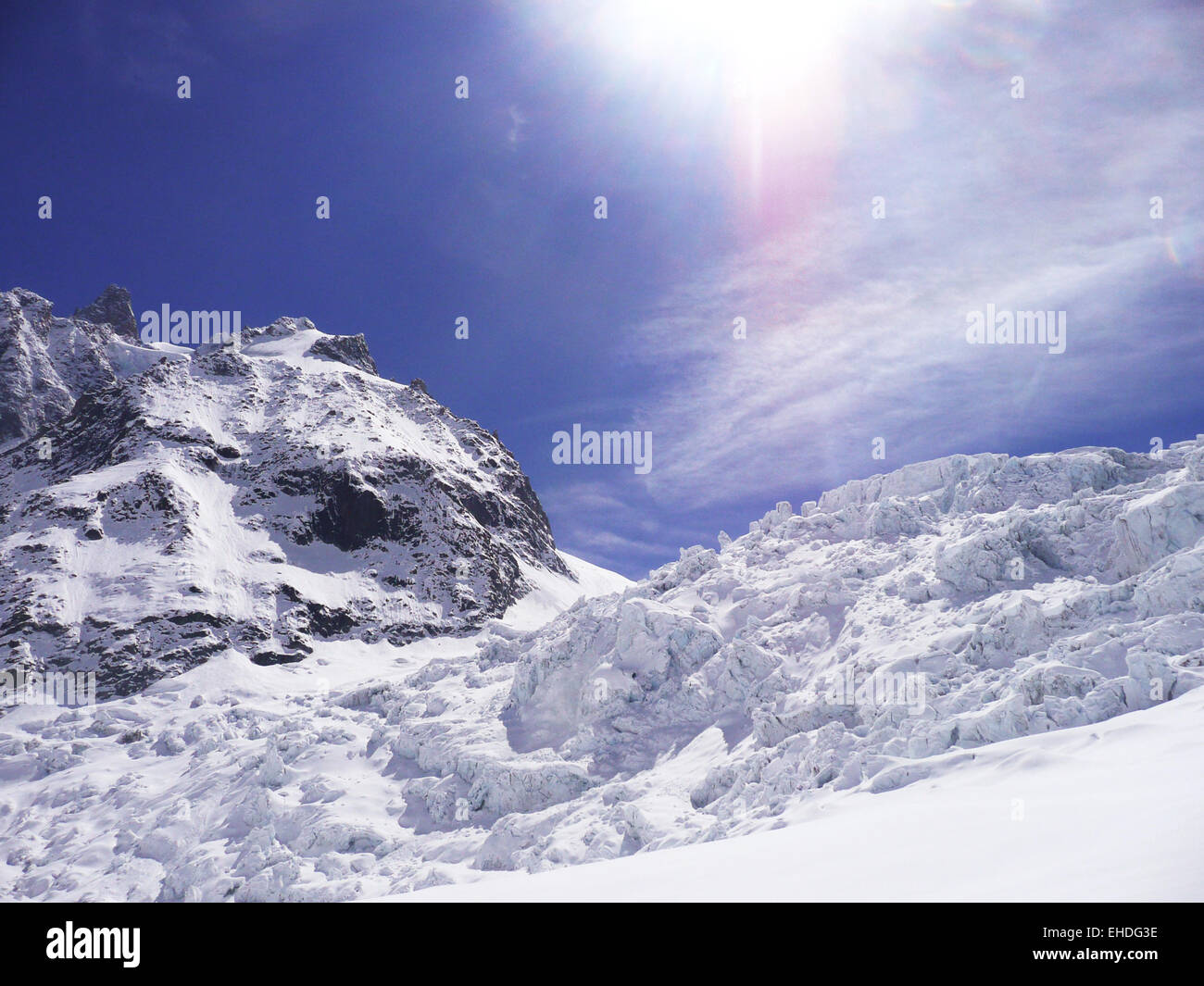 Gletscher auf das Vallée Blanche, Auguille Du Midi, Mt Blanc Stockfoto