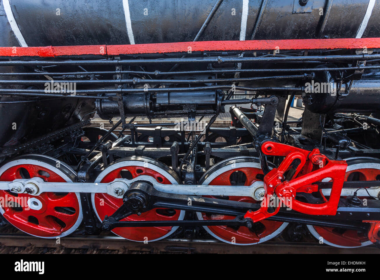Teil der aktiven Dampflokomotive. Stockfoto