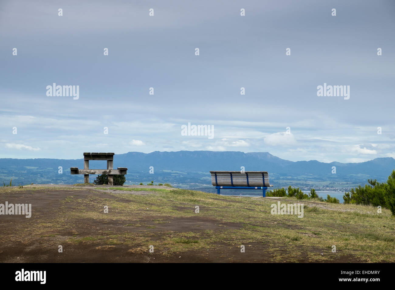 Ort für ein Picknick auf Mauao Berg in Tauranga, Neuseeland. Stockfoto