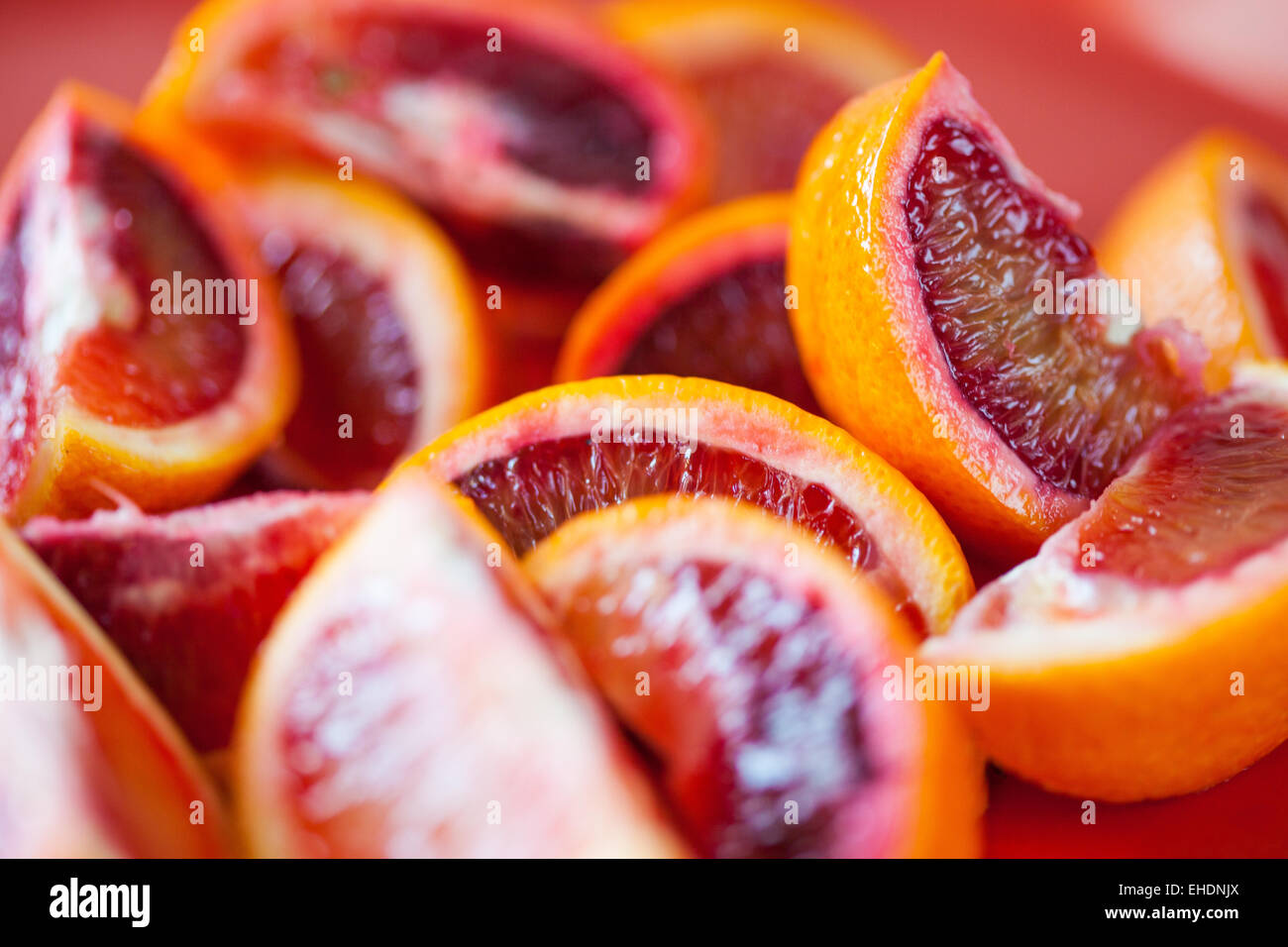 Blutorange Keile geschnitten Stockfoto