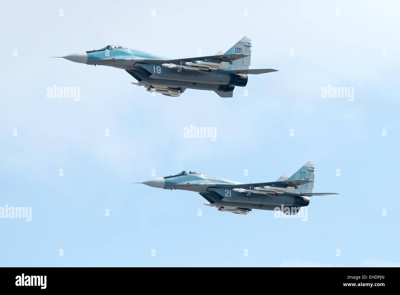 Kämpfer MiG-29 ukrainische Luftwaffe Flug paar Stockfoto
