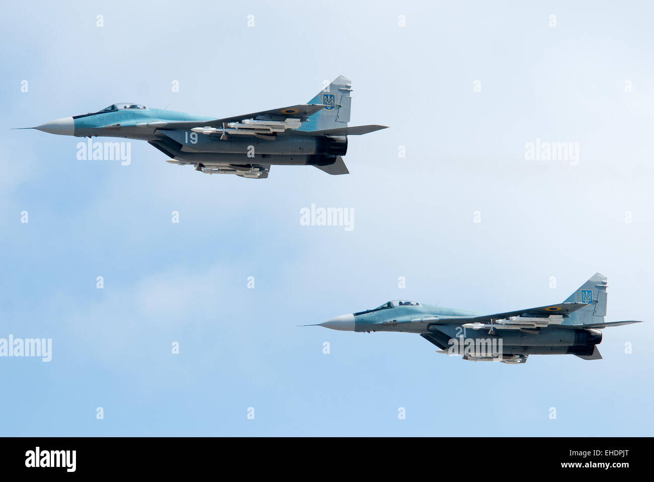Kämpfer MiG-29 ukrainische Luftwaffe Flug paar Stockfoto